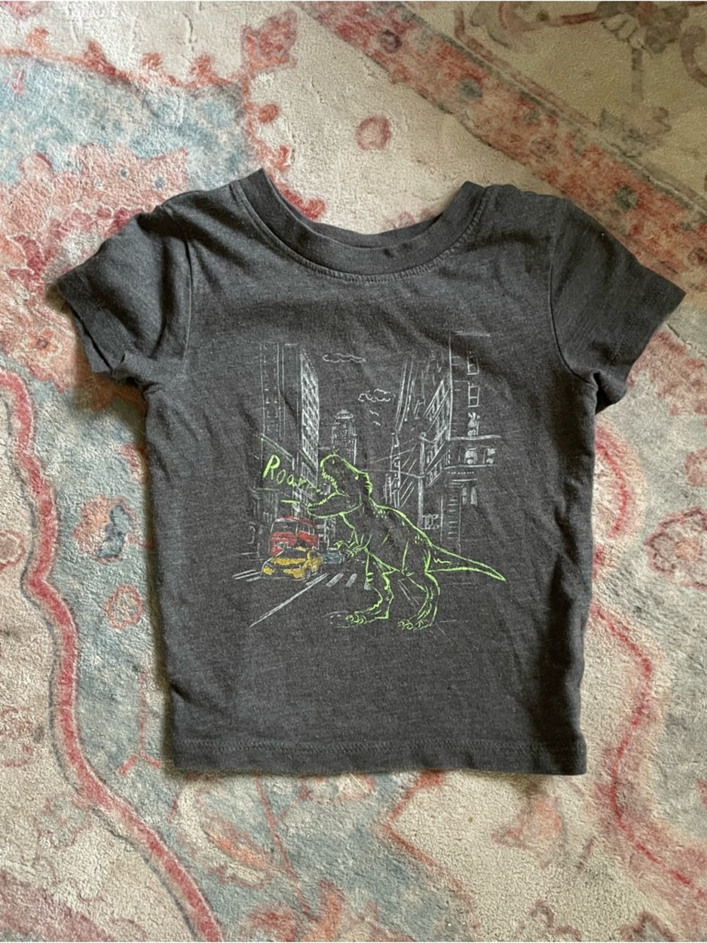 Cat & Jack Charcoal Tee with Neon Green T-Rex Graphic